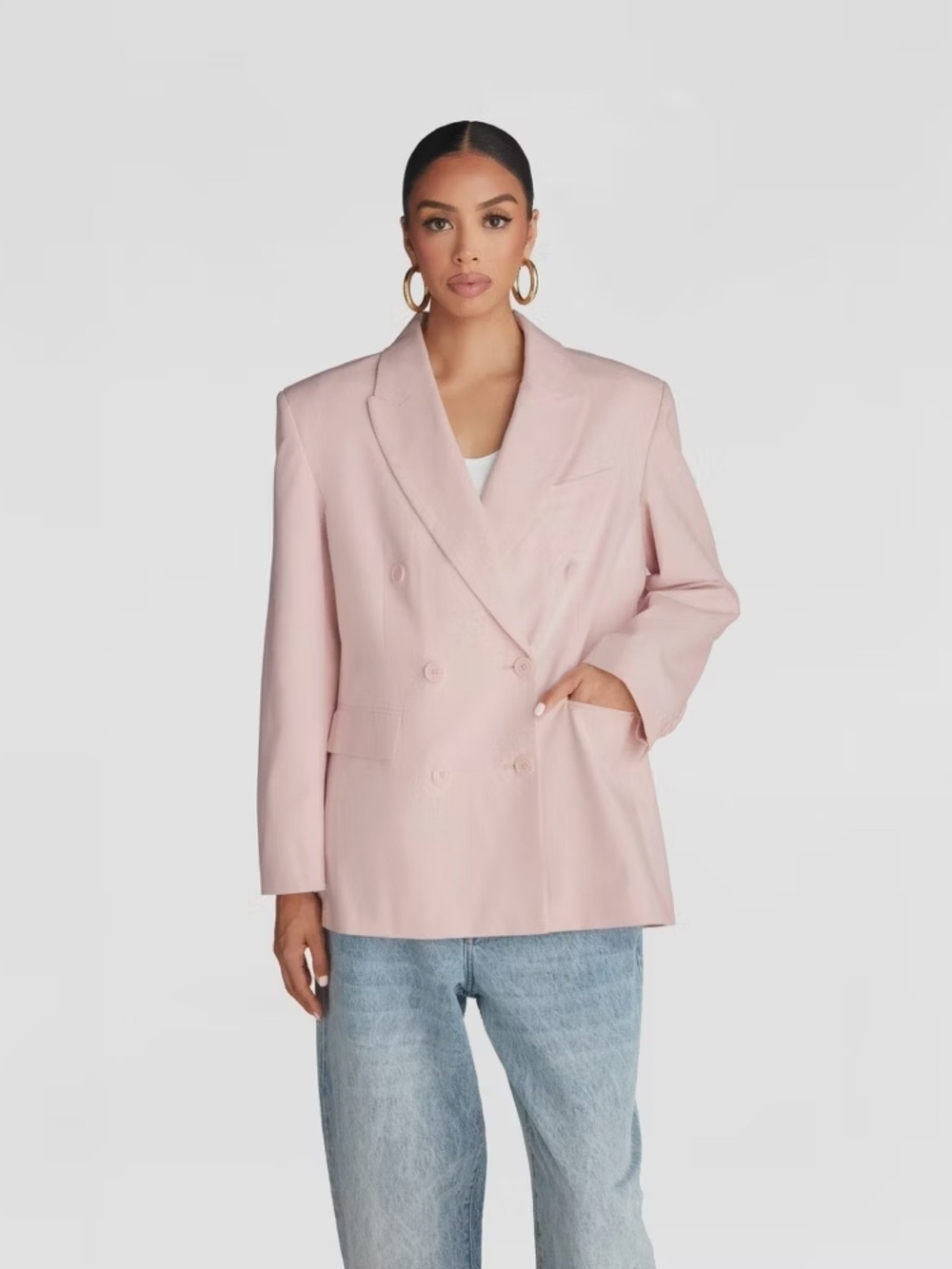 Double-Breasted Pink Blazer Jacket